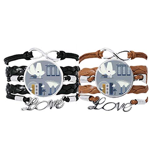 Pulsera de cuerda de cuero de lugares famosos de Singapur para parejas