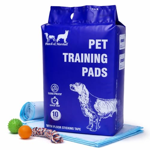 Image of Patch & Marshall Dog Pee Mats / Sheets with Adhesive Floor Strips Suitable for Puppies,Small , Medium & Large Dogs Leak Proof , Disposable, 10 Pcs, (60 x 90 - Fast Channel)