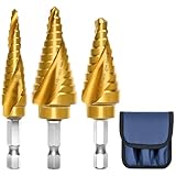 3PCS Titanium Step Drill Bit - 4241 HSS Step Bit with Two...
