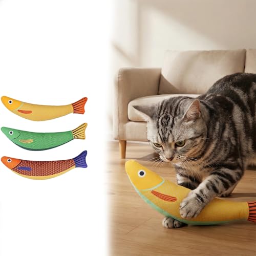 Generisch 2026 Lot de 3 chats interactifs pour stimuler les instincts naturels avec des matériaux doux pour un plaisir en intérieur stimulant, vert, 24 x 6 cm
