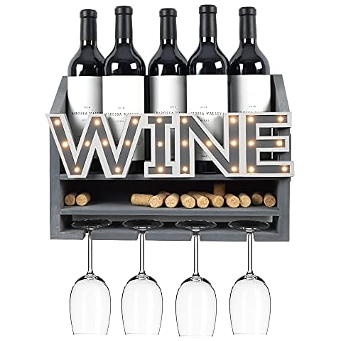 Shikha LED Wooden Wall Mounted Wine Rack and Glass Holder Cover