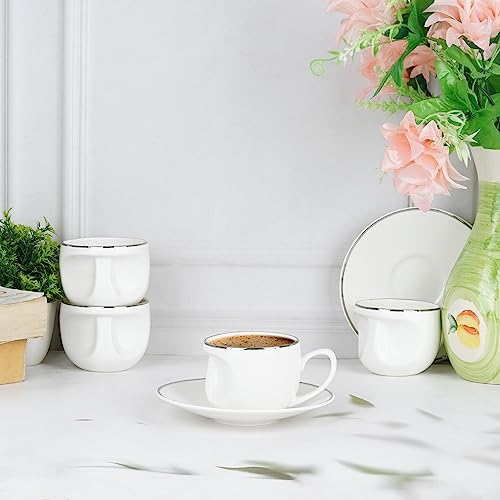 Image of Dandy Lines Face Platinum Band Cup and Saucer Set, Luxury Tea Set, Tea Cups with Saucers, Ceramic, Pack of 12, Microwave & Dishwasher Safe, Great for Hosting & Gifting