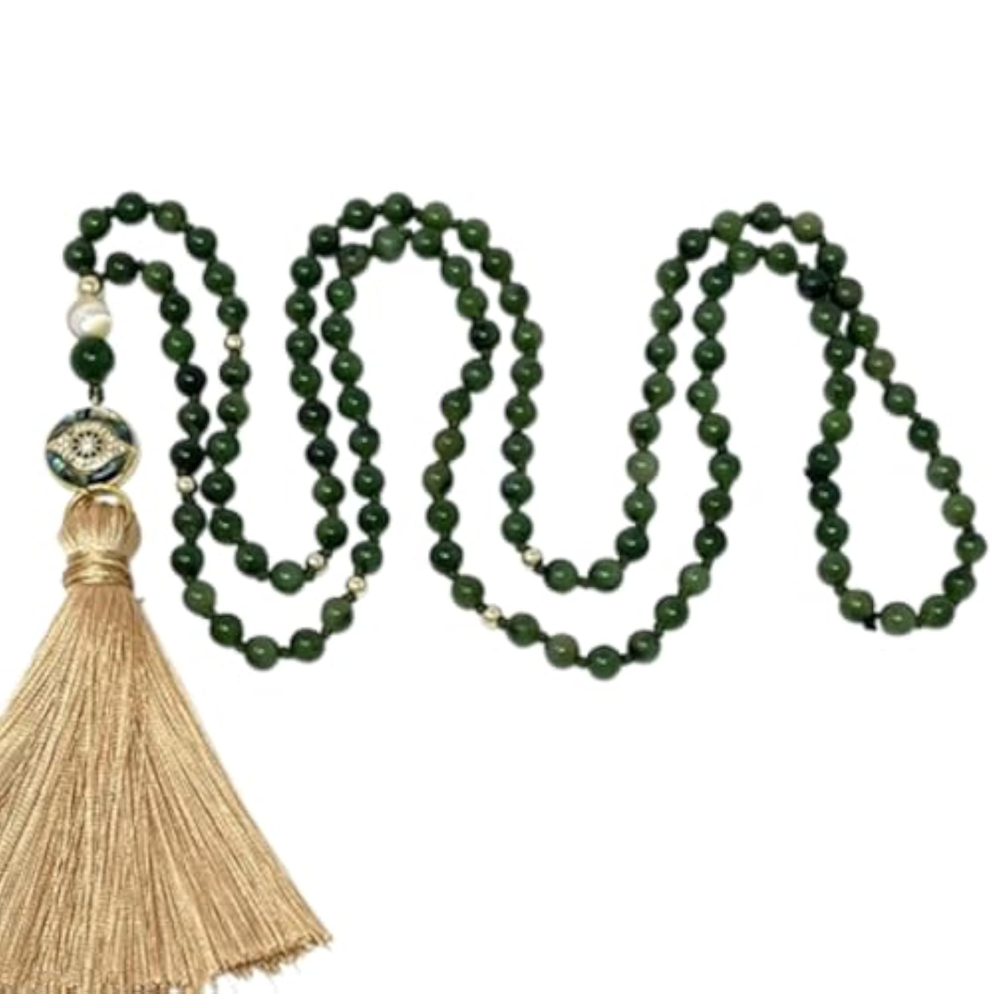 Natural Green Jade 108+1 Beads Handmade Prayer Mala Necklace