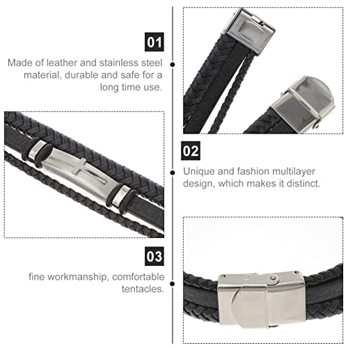 USHOBE Pulseira Masculina Pulseira Corrente De Pulso Pulseira De Couro Trançado