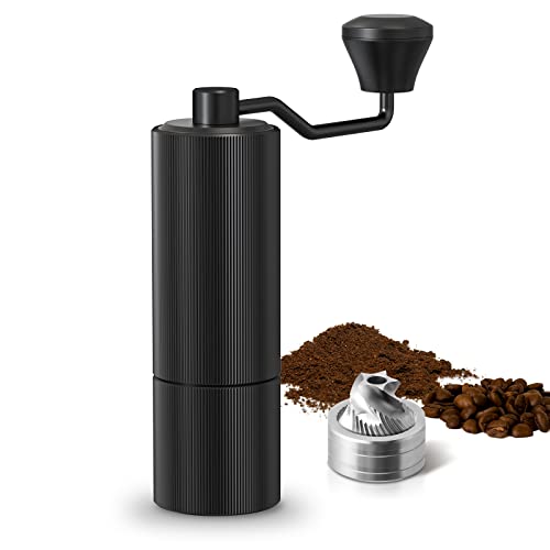 CIRCLE JOY Kaffeemühle Manuell mit CNC Edelstahl Kegelmahlwerk, Aluminiumlegierung Handkaffeemühle mit Doppellagerpositionierung und Einstellbare Grobheit, Schwarz