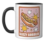 Glizzy Gobbler Funny Hot Dog Eating Fast Food Meat Lover Ceramic Mug, Black/White