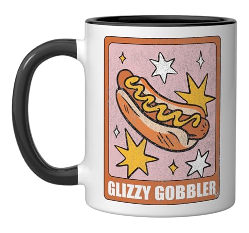 Glizzy Gobbler Funny Hot Dog Eating Fast Food Meat Lover Ceramic Mug, Black/White