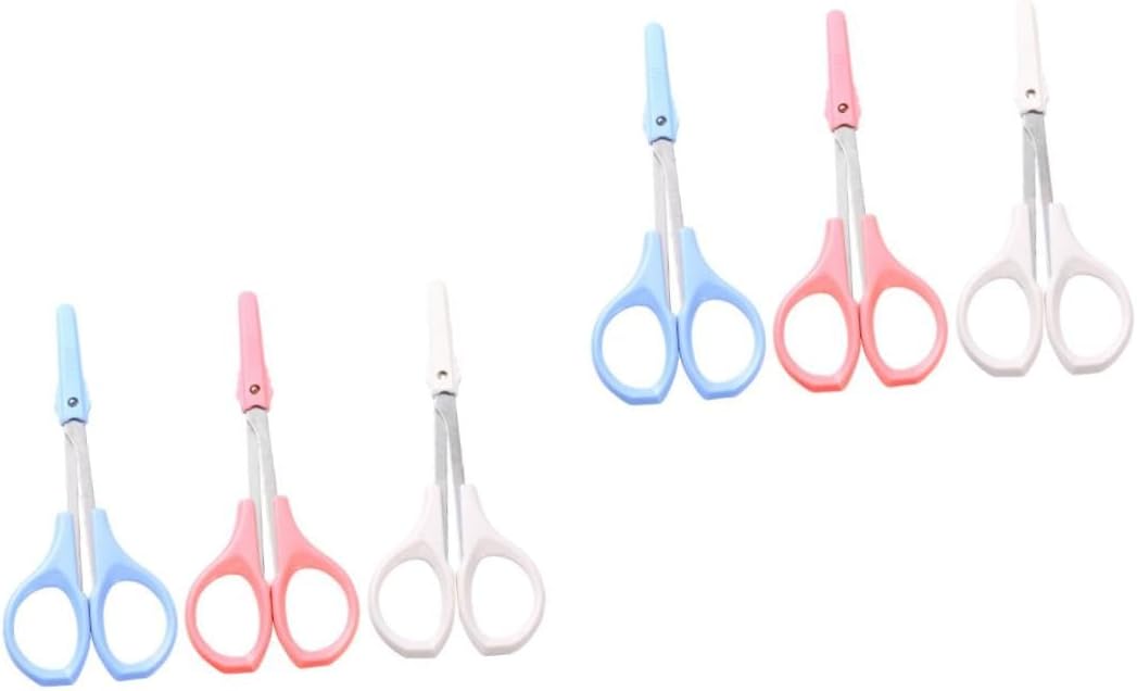 6pcs Stainless Scissors Curved Eyebrow Straight Eyelash Rounded Nose Hair Trimmers for Makeup and Grooming Portable and Tools