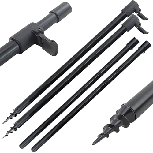 Hirisi Lot de 2 supports de canne à pêche réglables de 40 à 60 cm de longueur avec filetage et piquet de tarière comme support de canne à pêche Noir mat