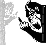 Peaking a Boo Flipping Off Bigfoot Animal Metal Sign Art Ornament, Animals Peeking Around Metal Sign, Rnament Peeping Around Garden, Suitable for Decorating Farm Gardens Ornaments