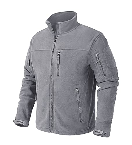 CRYSULLY Mens Tactical Jackets Coat Fleece Warm Snowboard Military Jacket Light Grey