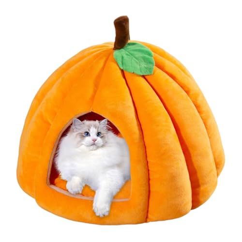 かぼちゃの猫ベッド | ハロウィンキャットハウス | 滑り止め付き猫用洞窟ベッド かぼちゃ型 | 快適でかわいいかぼちゃスタイルの猫用洞窟 室内用子猫、小型犬用(Light Yellow,L)