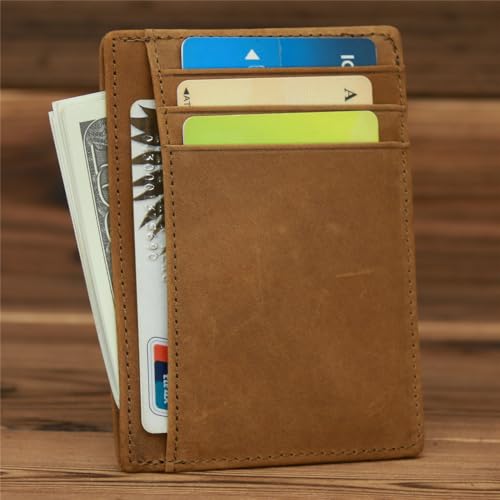 Slim Wallet Front Pocket Minimalist Leather RFID Blocking Medium Size (Yellowish brown)4