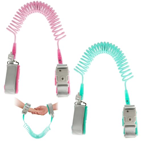 VEGCOO Cinturón antipérdida para bebé, 2,5 m, correa de seguridad para niños pequeños, giratoria 360°, con cerradura de llave, pulsera antipérdida para niños pequeños