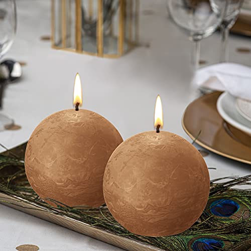 Bolsius 3 Pack Spice Brown Rustic Ball Pillar Candles - 3 Inch - Premium European Quality - Natural Eco-Friendly Plant-Based Wax - Unscented Dripless Smokeless 25 Hour Party Décor And Wedding Candles #TOP5