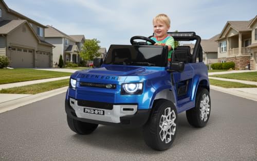 Image of Kids Defender Car 4X4 Heavy Duty 12V Electric Ride On Car for Baby with Remote Control (1-7Yrs) Kids Battery Operated Ride On (Blue)