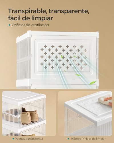 Miniatura 6 de Songmics Cajas Para Zapatos, Juego De 6 Organizadores Apilables Para Zapatos, Zapatero Plegable Y Portátil, Hasta Talla 46, Montaje En 60s, Transparente Y Blanco Nube Lsp205w01