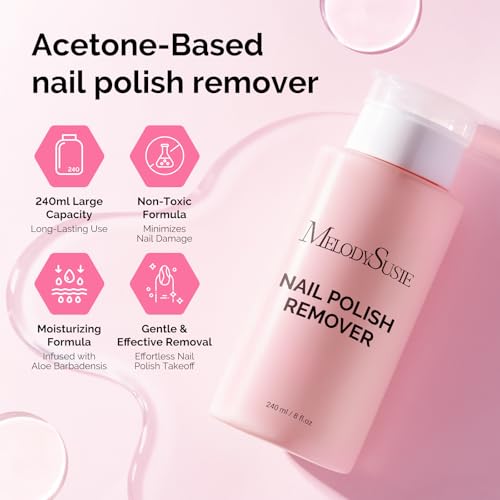 Image of MelodySusie Acetone Nail Polish Remover, 240ML Professional Soak off Gel Nail Polish Remover with Aloe Scent, Quickly & Powerful Remover with Pump for Acrylic Dip Powder