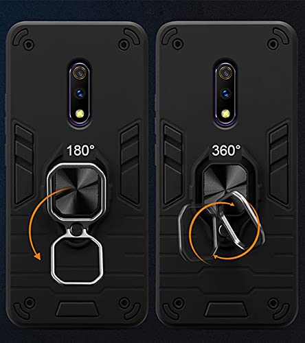Image of Pikkme D5 Tough Armor Bumper Back Cover Case for Realme X |Ring Holder & Kickstand in-Built (Black)
