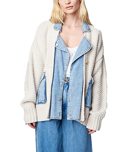 [BLANKNYC] Women's Denim and Knit Button Up Cardigan, Last Call, LG