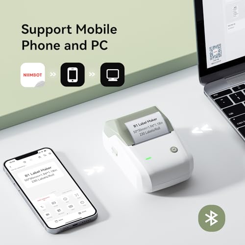Image of NIIMBOT B1 Label Maker Machine with Tape, 2 Inch Portable Sticker Printer for Home School & Small Business, Compatible with Phones & PC, Green White