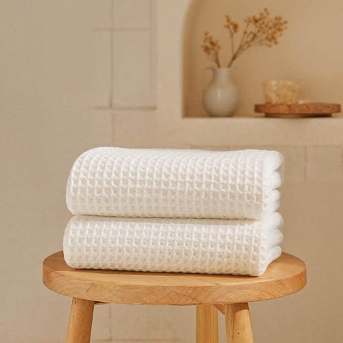 Italic Sedona Waffle Bath Sheets, 410 GSM 100% Cotton, Set of 2, Oversized Towels, Ultra Soft & Absorbent, Lightweight Spa Towels, White