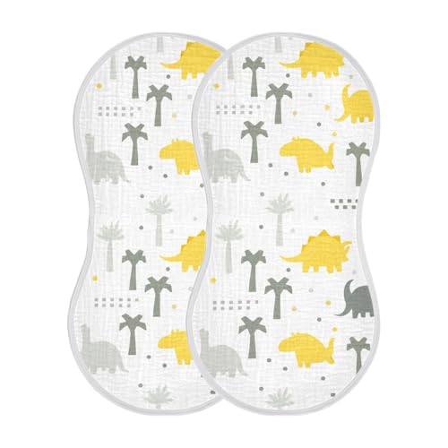 4 Pack Baby Burp Cloths, Soft Absorbent Burping Cloths for Babies, Cotton Milk Spit Up Rags, Large Size for Newborns, Baby Boys and Girls (Playful Dinosaur)3