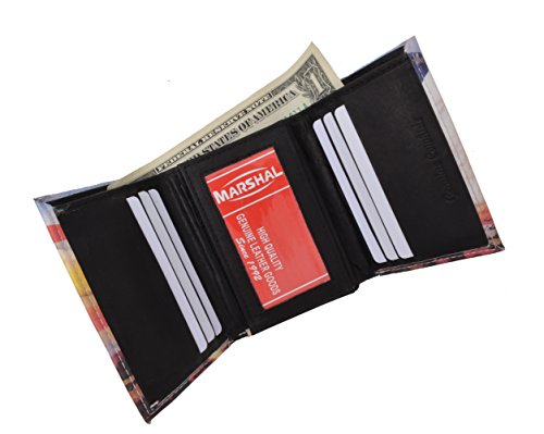MARSHAL Men's Genuine Leather American Eagle Credit Card ID Holder Trifold Wallet with Middle Flap4