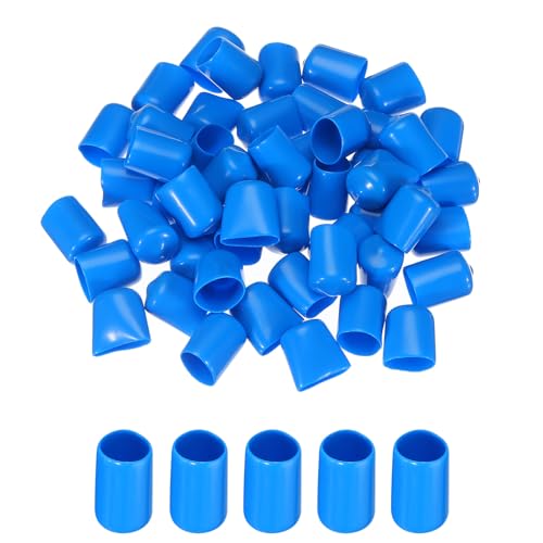 Image of MECCANIXITY 50pcs 15mm Rubber End Caps Cover PVC Vinyl Screw Thread Protector Round Wire Shelf Caps for Screw Bolt Pipe Fence Post, Light Blue