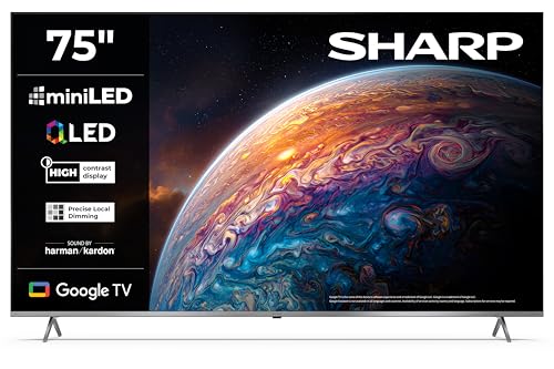 SHARP 75JP7265E - 75 Zoll 4K QLED MiniLED Smart TV, Dolby Vision IQ & Atmos, Harman Kardon Sound, Google TV, 144Hz Gaming Fernseher, HDR10 HLG, HDMI 2.1 eARC, Local Dimming