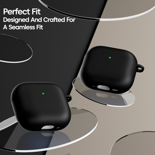 Image of Sounce Silicone Case Cover Compatible with AirPods 4th Generation 2024 Soft Shockproof Skin Protective Cover with Front LED Visibility Wireless Charging Support Keychain Accessory (Black)