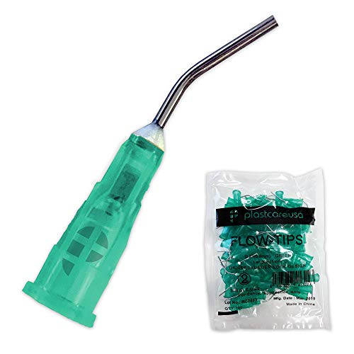 200 21 Gauge Dental Pre Bent Dispensing Needle Etch Tips - Blunt Disposable Oral Irrigation Flow &amp; Applicator Tips - (Green) by PlastCare USA
