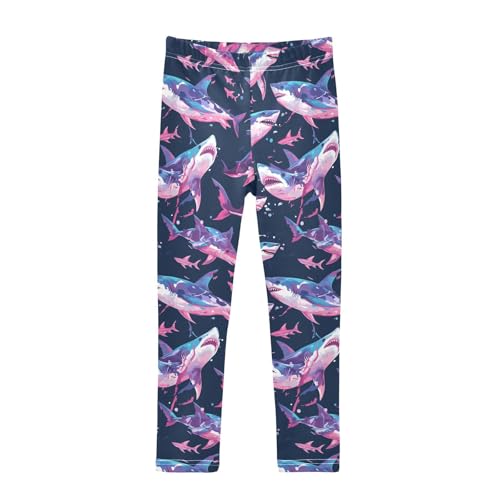 Shark Ocean Navy Blue Kids Girl's Legging Comfortable Full Length Workout Pants Sports