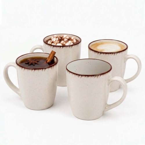 Image of UNIQUE HOME LIVING Set of 4 Round Coffee Mugs, 400ml Rustic Drinkware