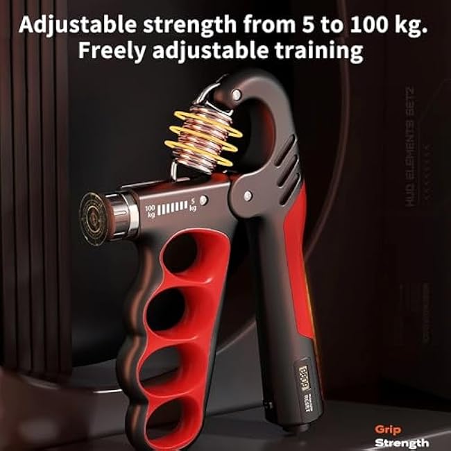 Grip Strength Trainer, Hand Grip Strengthener with Adjustable Resistance 11-220Lbs(5-100KG), Automatic Counter, Ergonomic Design, Forearm Strengthener for Musicians Athletes and Injury Recovery