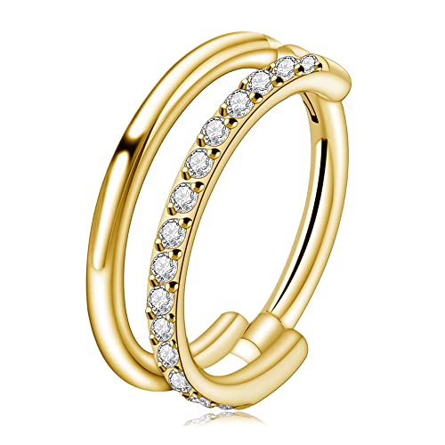 Fine4U Conch Piercing Jewelry Hoops Gold 16G 10Mm, Astm F136 Titanium Cartilage Earrings For Women & Men, Body Implant Grade Nose Rings, Hypoallergenic Hinged Clicker #TOP17