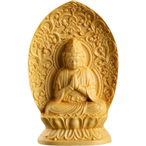 Wudaizhi Mini Statue Kwan Yin en Bois, Sculpture Guanyin, Déesse