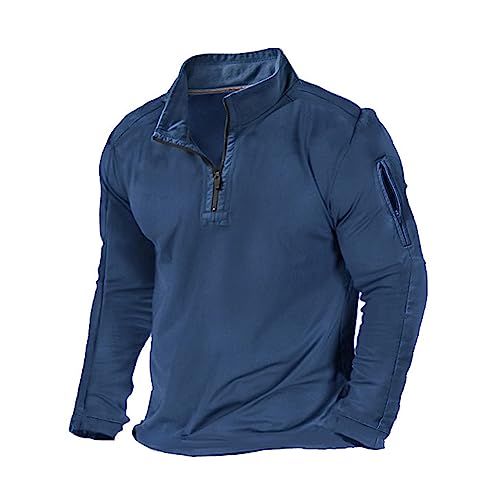 H HYFOL Men's Pocket Pullover 1/4 Zip Stand Collar Solid