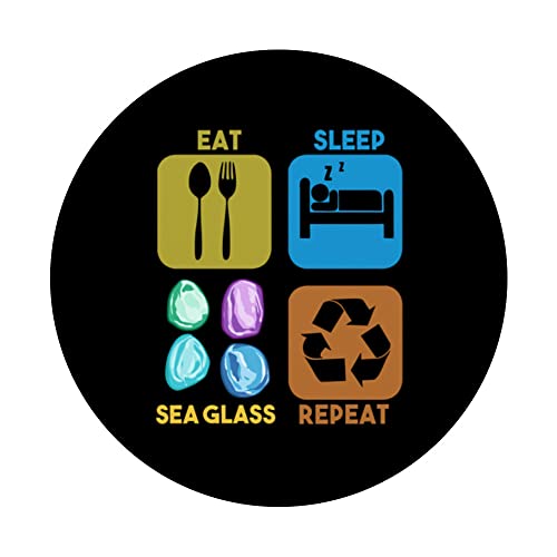 Sea Glass Collecting Beach Glass Quotes Beachcombing PopSockets Swappable PopGrip, Black - Image 3