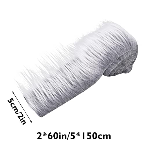 Kunstleder Plüsch Pelzstoff Vorgeschnittene Streifen 2 x 60 Zoll Graues Fell Stoff Flauschiges Plüsch Handwerksfell für Gnomenbart Weihnachtshaar Zwerg Cosplay Kostüm DIY Weihnachtsdekoration
