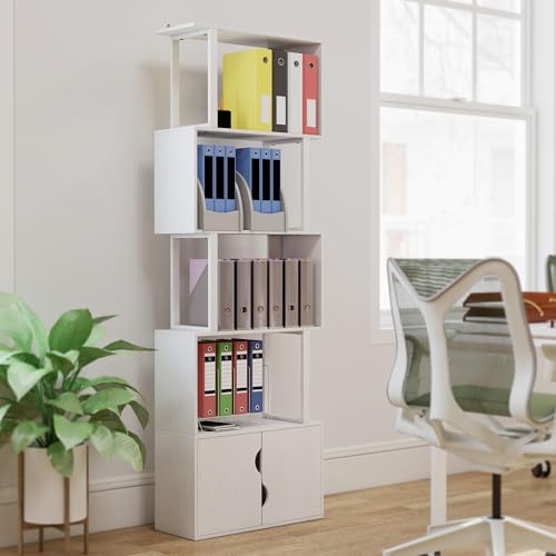 Homcom Libreria Scaffale A 5 Ripiani, Libreria Verticale Salvaspazio A Forma Di S Con Armadietto A 2 Ante, Scaffale Divisorio Per Stanza, Soggiorno, Camera Da Letto E Ufficio, 60X23.8X179.2Cm, Bianco - 8