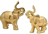 HANDIYA Sculpture Artisanale Éléphant Statue Résine Accessoires Cadeaux Sculpture Crêche Animal Décoration la télé Cabinet Bureau Table Basse 2 pièces