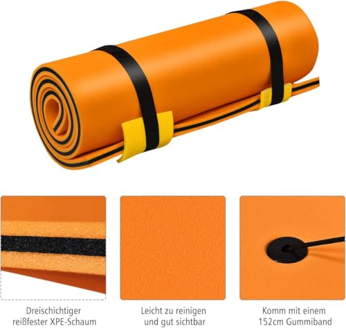 FANTASK Schwimmmatte 220 x 90 cm, schwimmende Wassermatte bis 100 kg belastbar, schwimmender Matte aus reißfestem XPE-Schaumstoff, Orange