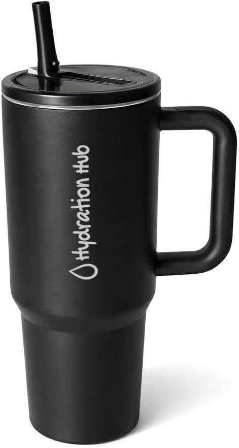 40 oz Insulated Tumbler with Handle & Flip Straw Lid – Stainless Steel Travel Coffee Mug, Leak Resistant Large Water Tumbler - Vacuum Insulated Cup for Hot & Cold Drinks (Black)