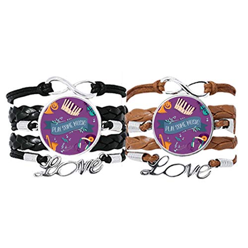 Bracelet musique pour piano en cuir et corde tressée pour couple mélomane