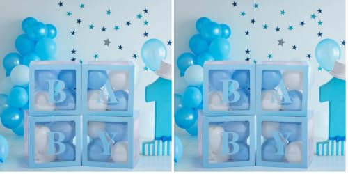 Image of Rozi Decoration Blue Baby Balloon Box for Decorations Items Set of 4 Pcs | Welcome Prince Decoration | Birthday Decoration Baby Box (Pack of 2)