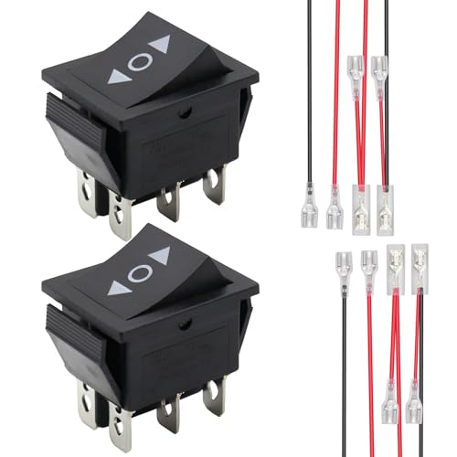 Lot de 2 Interrupteur Inverseur de Polarité Momentané DPDT 12V/250V, Inverseur Momentané ON-OFF-ON 6 Broches 3 Positions avec Fils, Interrupteur à Bascule...