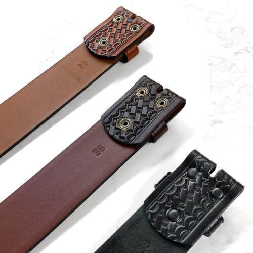 Utility Uniform Work Belt w/Center Bar Buckle One Piece Full Grain Leather Basketweave Embossed Belt 1-3/4"(45mm) Wide (Black, 32) - Thumbnail 5