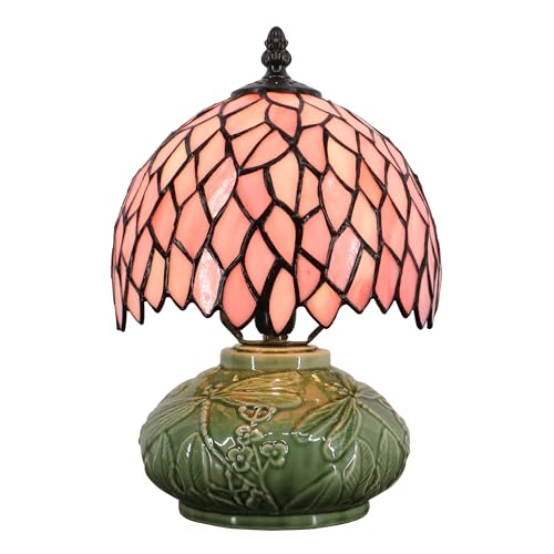 LXHCYOU Tiffany-Style Stained Glass Mushroom Table Lamp (Pink Wisteria, 8×11in)