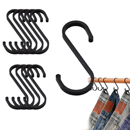 Hsyadazi 10 Stück S-Haken aus Aluminium (Schwarz) - Rostfreie Hängehaken für Küche, Garten & Garage - Starke Metallhaken für Töpfe, Pflanzen & Kleidung